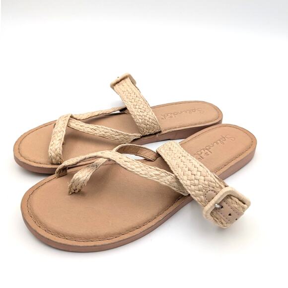 Splendid Sutton Faux Raffia Strap Thong Sandals Women's Tan Size US7M EU38 - Picture 1 of 12
